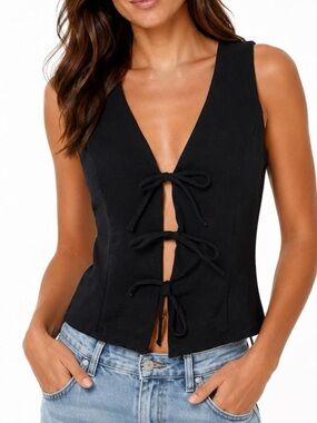 Black 3 Tie-Open V-Neck Women's Vest/Top, Size L.